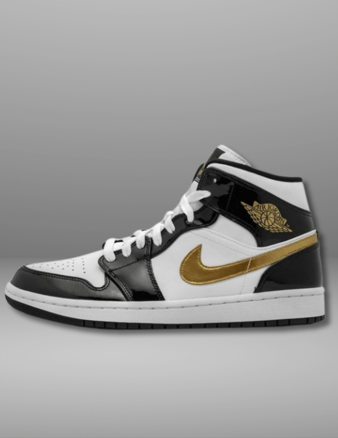 Air Jordan 1 Mid SE Patent Black Gold